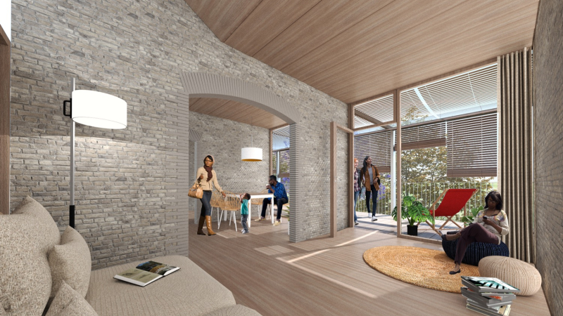 Render de la sala de l'interior d'un dels habitatges